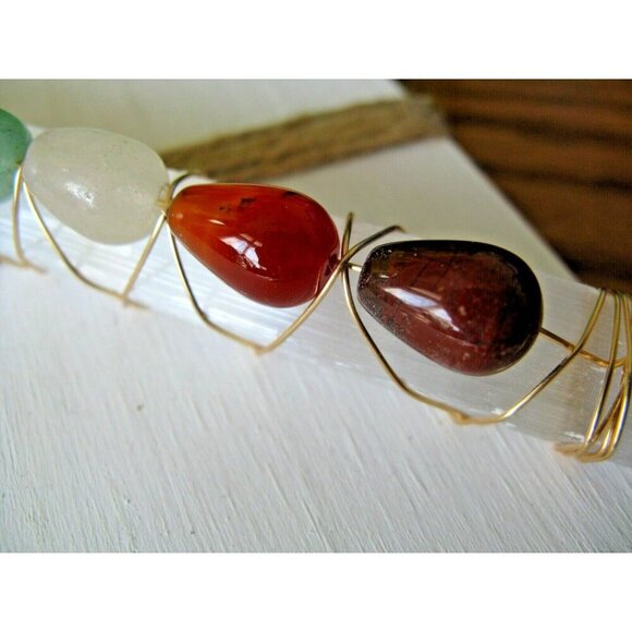 New Natural Shimmer Frosty Selenite Crystal Wand with Natural Chakra Gemstones - Picture 12 of 12